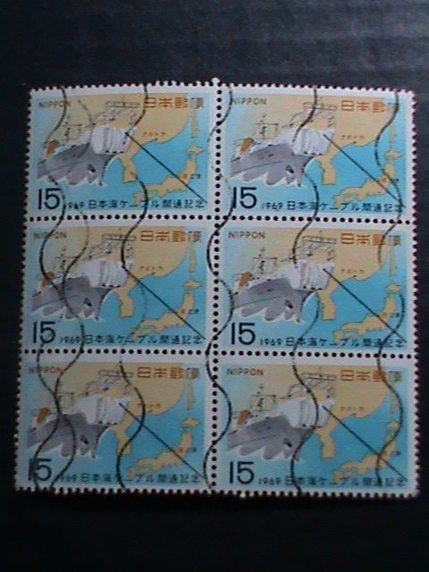 ​JAPAN-1969 SC#993 COMPLETION -JAPAN SEA CABLE JAPAN & RUSSIA-USED BLOCK OF 6