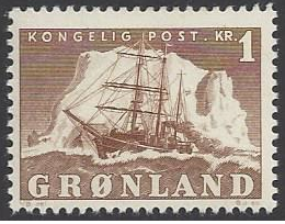 Greenland #36 mint single, polar ship Gustav Holm, issued 1950