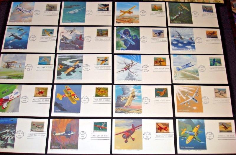 CLASSIC AMERICAN AIRCRAFT COMPLETE 1997 20 FDC SET FLEETWOOD CACHET SC#3142a-t 