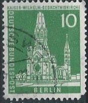 Germany Berlin 9N126 (used, pulled corner) 10pf Kaiser Wilhelm Church (1956)