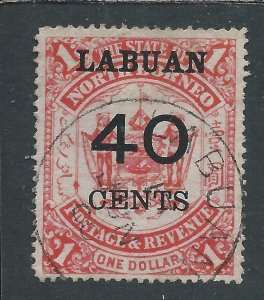 LABUAN 1895 40c on $1 SCARLET FU SG 79 CAT £55