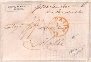 GB Cover MALTA *OVERLAND MAIL* Prices Current Lettersheet 1843 Via France MS2399