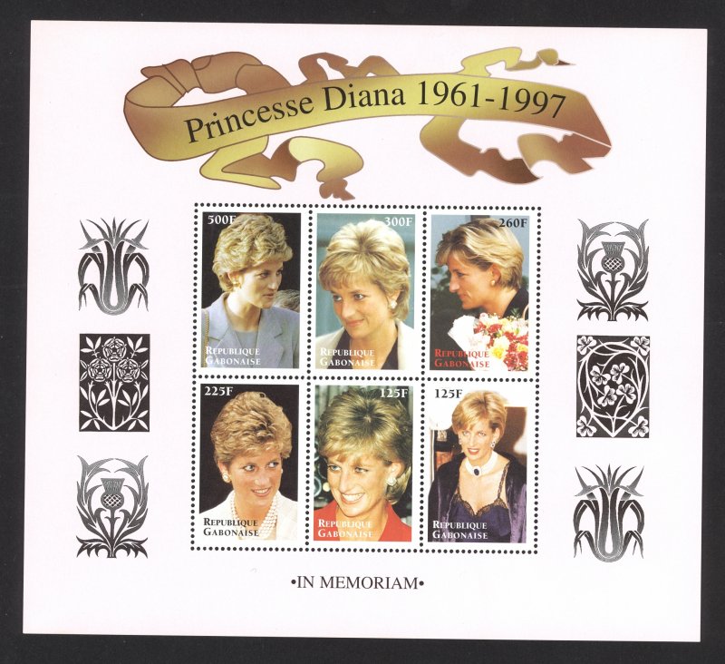 Gabon Sc# 908 Used Sheet/6 1998 Princess Diana