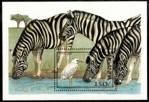 Uganda 1987 - Birds Zebras - Souvenir Stamp Sheet - Scott #544 - MNH