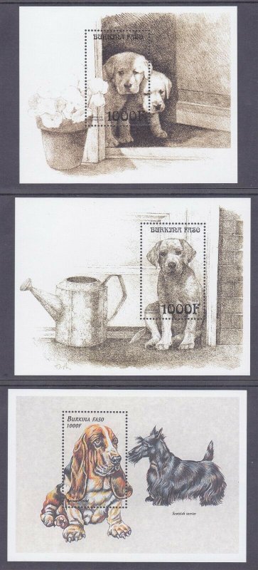 Burkina Faso MNH 1999 3 Different Mini Sheets Dogs & Puppies Very Fine