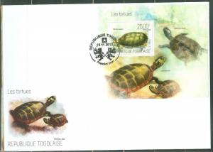 TOGO  2013 TURTLES   SOUVENIR SHEET  FIRST DAY COVER