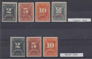 HAITI 1898 POSTAGE DUE Sc J1-J4 (7x) ULTIMATE FULL SET PERF PROOFS + SPECIMEN 