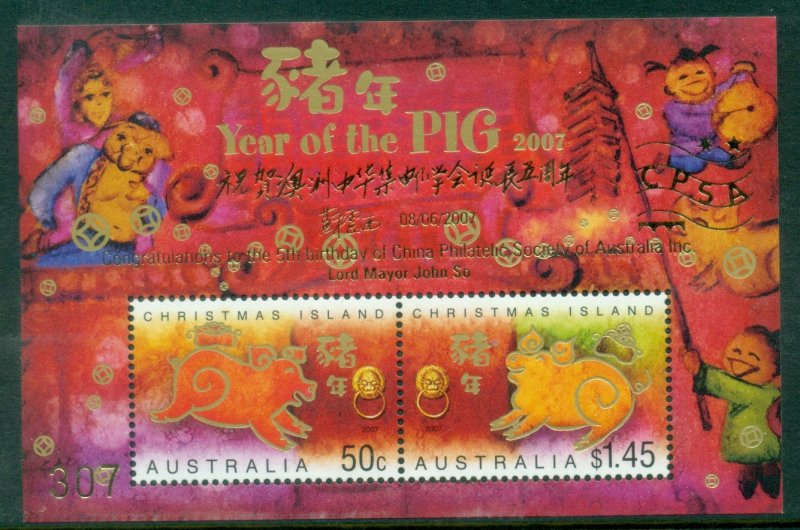 Christmas Is 2007 New Year of the Boar MS Opt China Philatelic Society  MUH