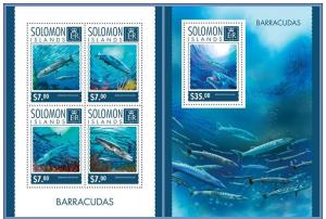 SOLOMON IS. 2014 2 SHEETS slm14519ab FISHES BARRACUDAS 