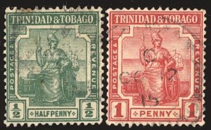 TRINIDAD & TOBAGO Sc 1 & 2 - USED - 1913 Britannia - Sound - no faults