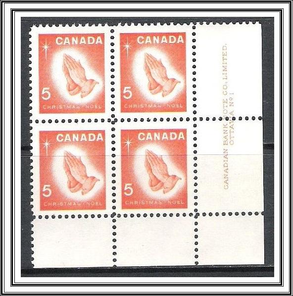 Canada #452 Christmas Plate Block Pl 1 MNH