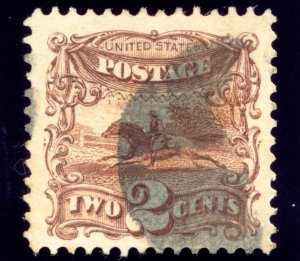 US 113 2c 1869 Pictorial issue Post Horse and Rider used PSAG grade 85J