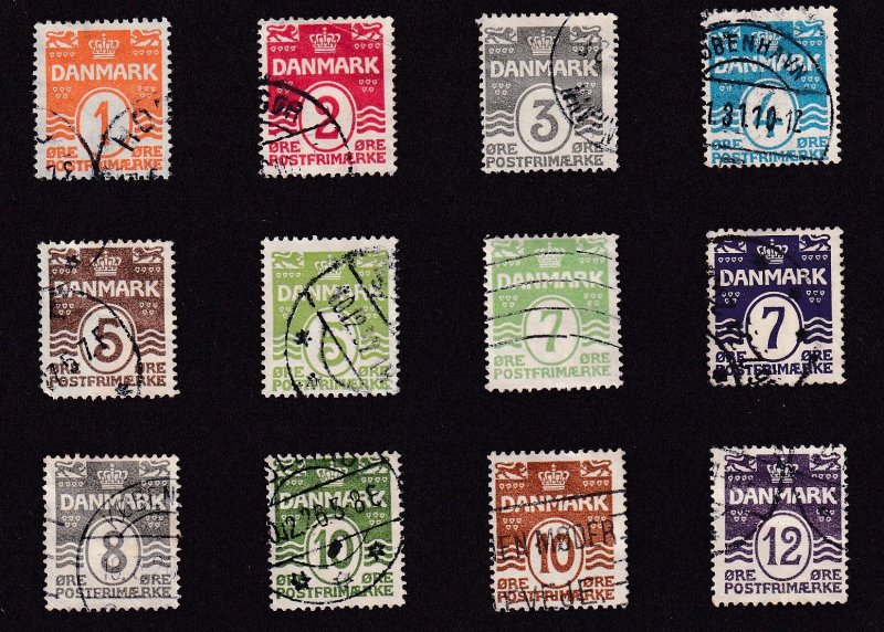 Denmark 1913-1930 - Numeral - VF-Used set # 85-96