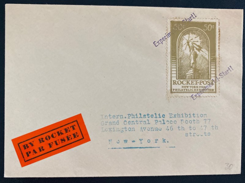 1936 New York Usa First Rocket Mail Flight Cover Philatelic Exhibition Gold