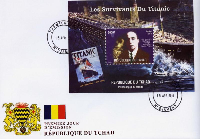 Chad 2010  R.M.S.Titanic Survivors Georges Rheims S/S Perforated F.D.C.