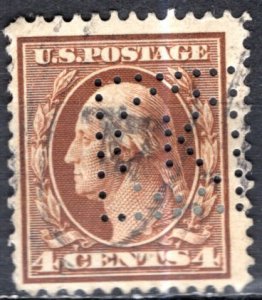 U.S.A.; 1908; Sc. # 334; Used Wmk. 191 Single Stamp w/Perfins.