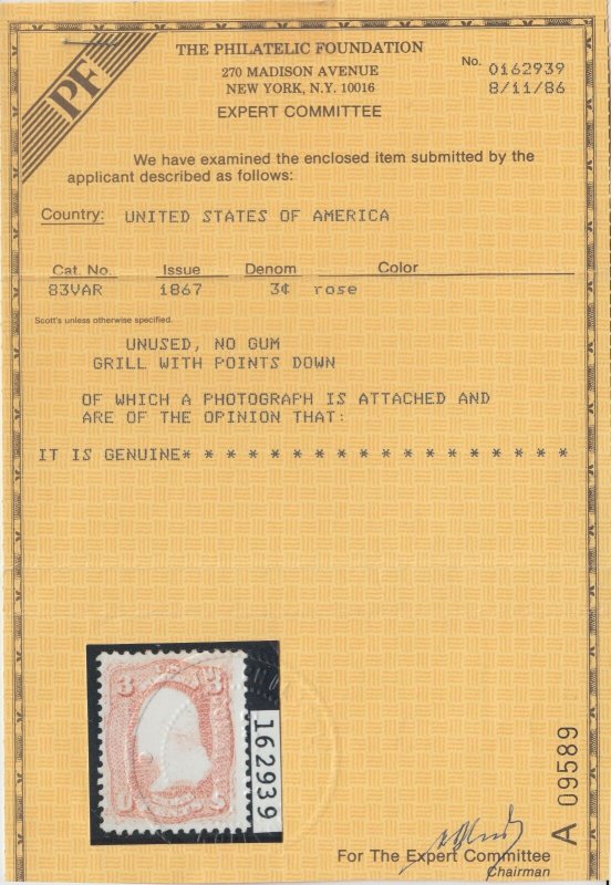 U.S. 83 FVF NG 1986 PFC Grill w/Points DOWN (101122) 