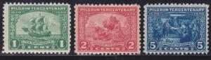 US 548-50 Mint OG 1920 PILGRIM TERCENTENARY Full Set Very Fine Scv $40.00