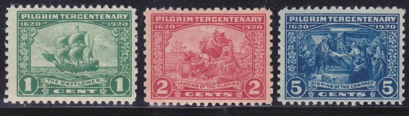 US 548-50 Mint OG 1920 PILGRIM TERCENTENARY Full Set Very Fine Scv $40.00