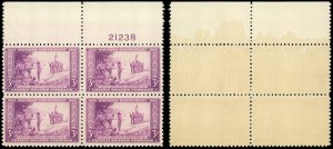 US Sc 739 MNH BLOCK of 4 w/PLATE# - 1934 Wisconsin Tercent.