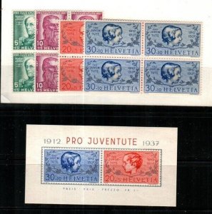 Switzerland Scott B85-8 blocks, B89 Mint NH [TK158]