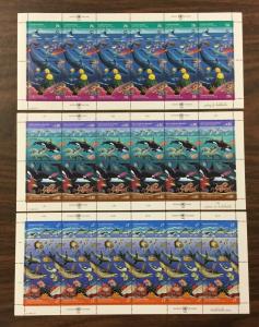 UN, 1992, CLEAN OCEANS IN sheets of 12 (6x2) for NY, Geneva & Vienna. MNH