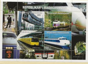 thematic stamps Trains  Madagascar 1999 sheet of 4 used