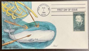 2094 Ham Hand painted cachet Moby Dick, Herman Melville FDC 1984 #172 of 234  