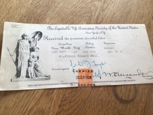 U. S. Equitable Life Assurance 1929 receipt with  King George v stamp  A12306
