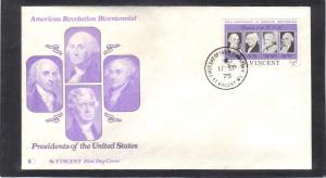 Int'l St. Vincent FDCs Honoring America's Bicentennial (Cachet-U/A) CV1108