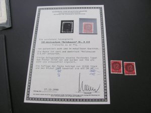 GERMANY SBZ used  West-Sachsen 1945 MI. A III  XF CERTIFICATE 700 EUROS (119)