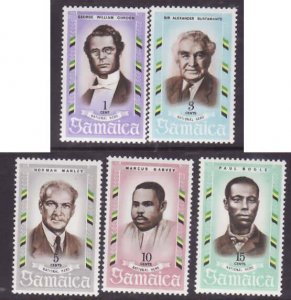 Jamaica-Sc#297-301- id7-unused NH set-National Heroes-1970-