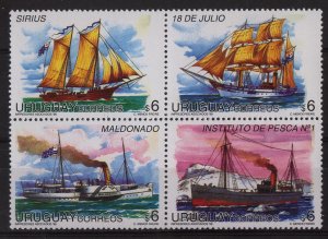 Uruguay stamp 1998 - ships gunboat transport fishing institute