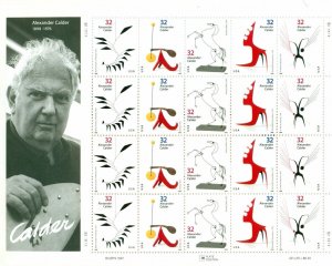 US: 1997 Alexander CALDER - Art; Complete Sheet Sc 3198-3202; 32 Cents Values 