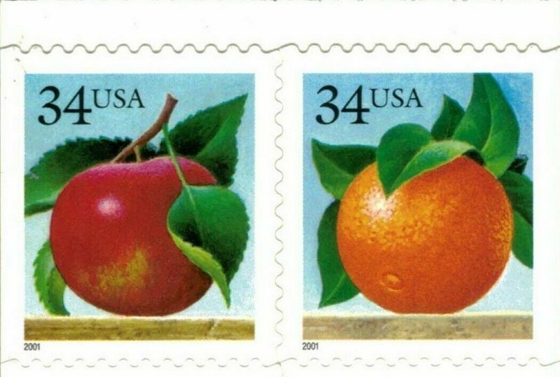 2001 34c Apple & Orange, Pair Scott 3493-3494 Mint F/VF NH