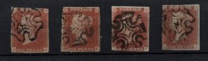 GB QV 1841 1d red brown collection with Maltese Cross WS34733