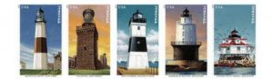 US Scott 5621-25 Mid-Atlantic Lighthouses Imperf- NDC. Strip of 5 stamps. MNH.