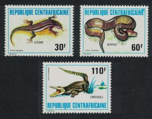 Central African Rep. Lizard Snake Crocodile Reptiles 3v SG#800-802