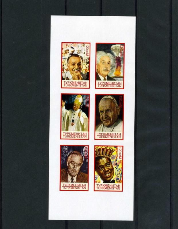 Turkmenistan 1999 POPE JOHN PAUL II EINSTEIN DISNEY Sheet Imperforated Mint (NH)