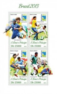 St Thomas - 2013 Brazil Football - 4 Stamp  Sheet ST13405a