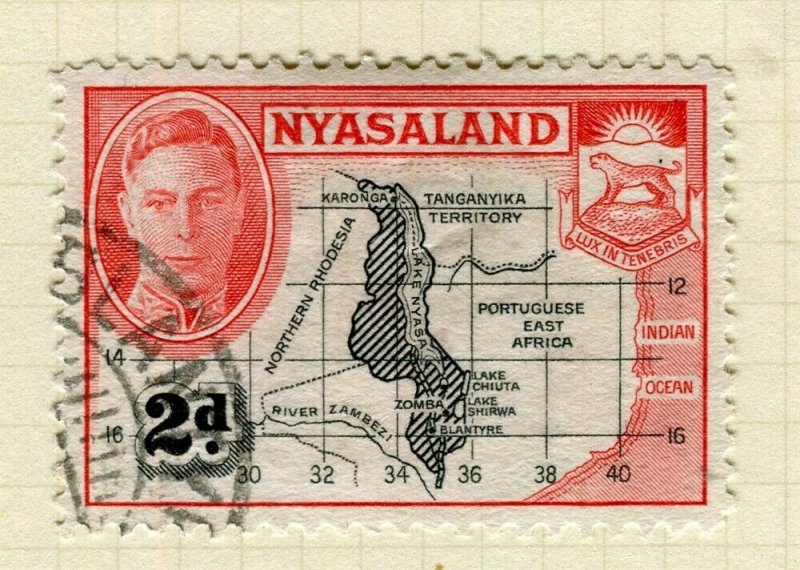 NYASALAND; 1945 early GVI issue fine used 2d. value