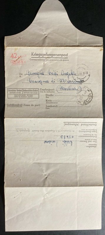 1944 Germany Stalag 9A POW Prisoner of War Letter Cover To Novara Italy 