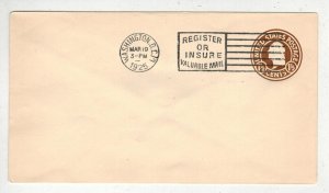 1925 GEORGE WASHINGTON EMBOSSED ENVELOPE FDC U481 SIZE 5 PA AVE STATION HAND CXL