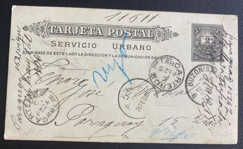 1889 Buenos Aires Argentina Postal Stationery Postcard  Cover To Paraguay