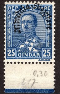 1928, Albania 25q, The stamp is MNH, thin on the bourder, Sc 232