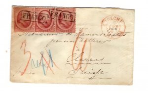 NETHERLANDS STRIP OF 3 #5 MONTREVY B/S SWITZERLAND