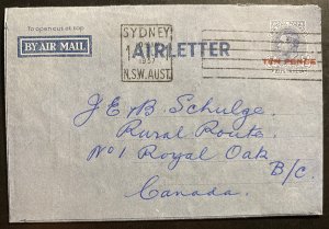 1953 Sydney Australia Stationery Air Letter Cover To Royal Oak Canada