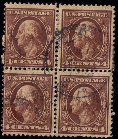 US SCOTT #334 BLOCK OF FOUR WMK 191 USED F-VF