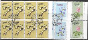 Uganda  Blocks of 8 - Flowers - Acacia, Clerodendrum, Acanthus #124-126