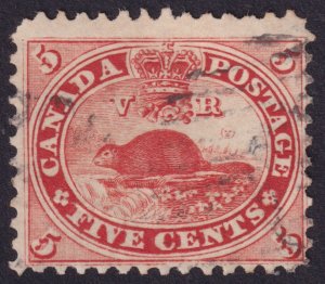 CANADA 15 FROM 7-1-1959 5c vermillion Used Very Good UW PF12 Single on Wove Ppr.